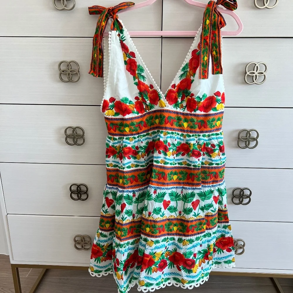 NWT FARM RIO x ANTHROPOLOGIE  delicate forest scarves Tiered Mini Dress - Picture 2 of 5